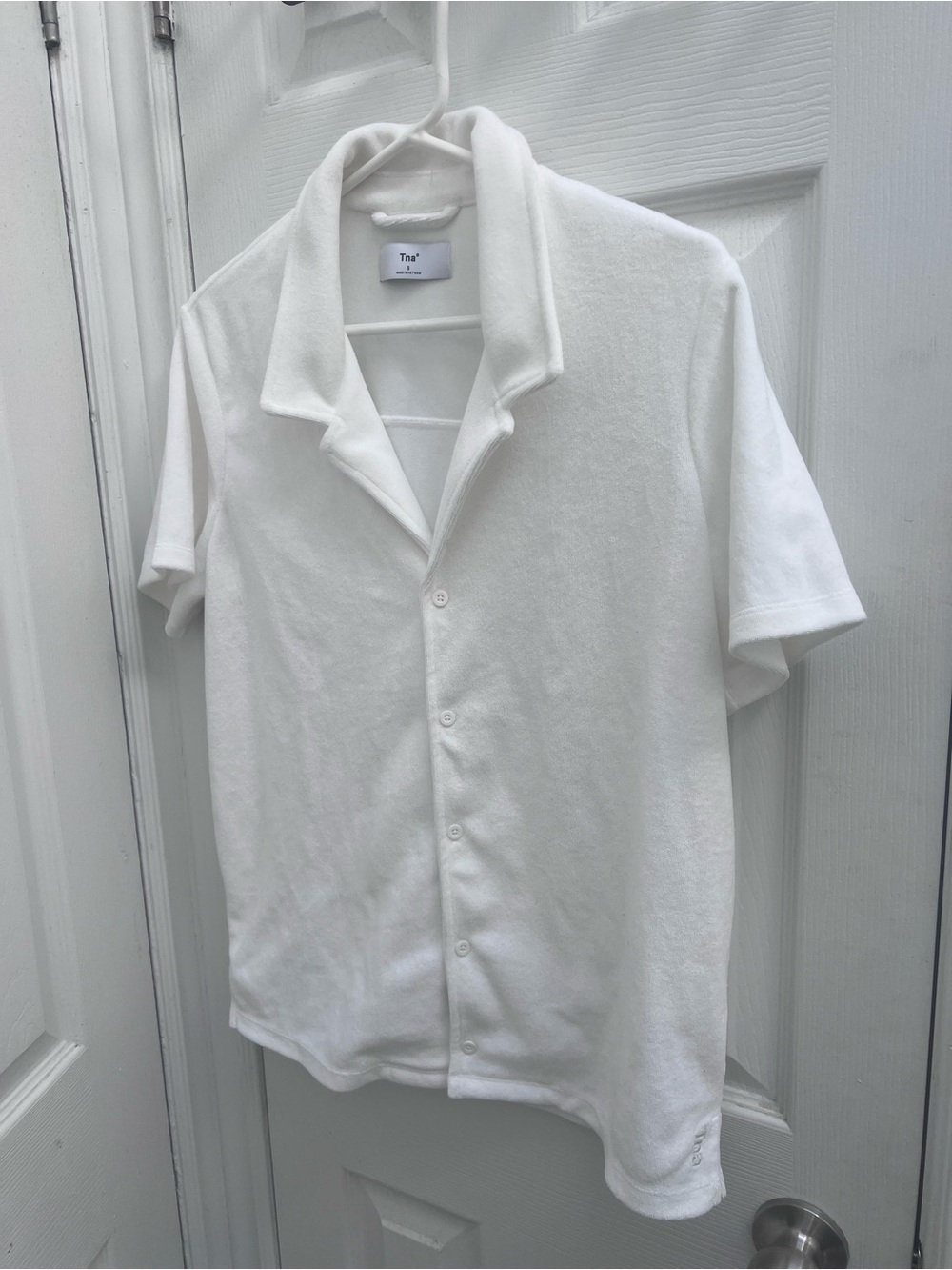 TNA unisex White Short-Sleeve Button Polo Terry Cloth (towel type) Shirt